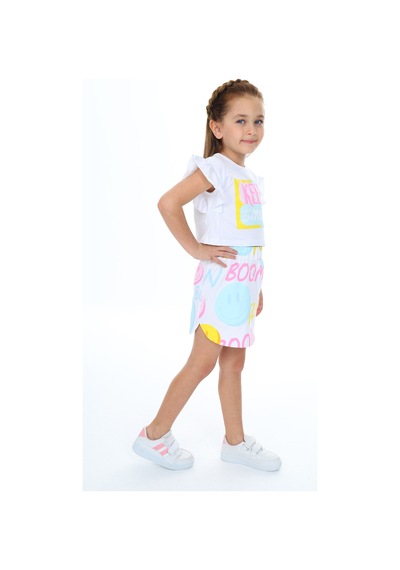 Toontoy Kids Toontoy Kız Çocuk Baskılı Etekli Takım Beyaz