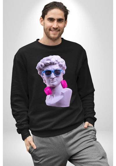 Kulaklık Gözlük Pop Art Heykel Unisex Siyah Sweatshirt Siyah