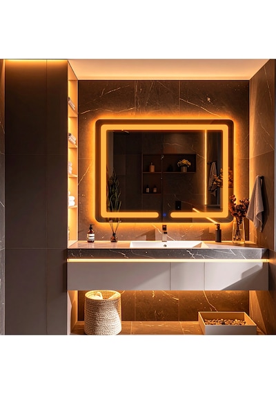 Linea Amber Led'li Kumlamalı Lavabo & Banyo Aynası Dokunmatik Sensörlü 70 X 45 Turuncu