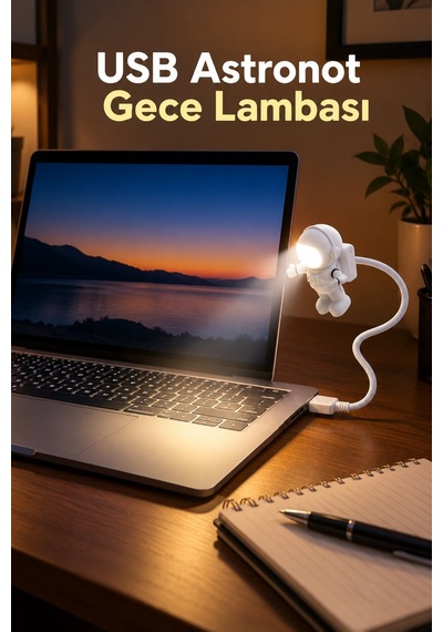 Usb Astronot Gece Lambası Esnek Kablolu Masa Ve Kitap Okuma Işığı Led Lamba Beyaz
