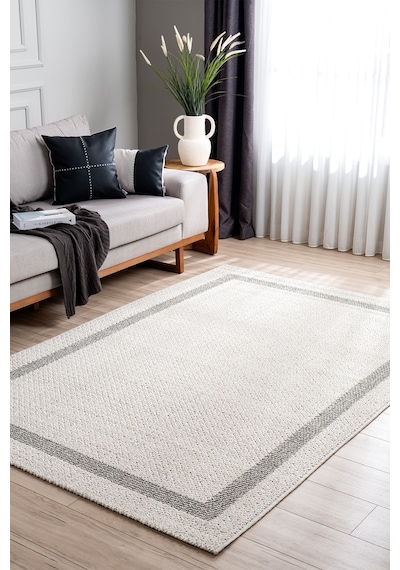 Retro Plain Krem Gri Bordürlü Halı A3234a Krem Gri