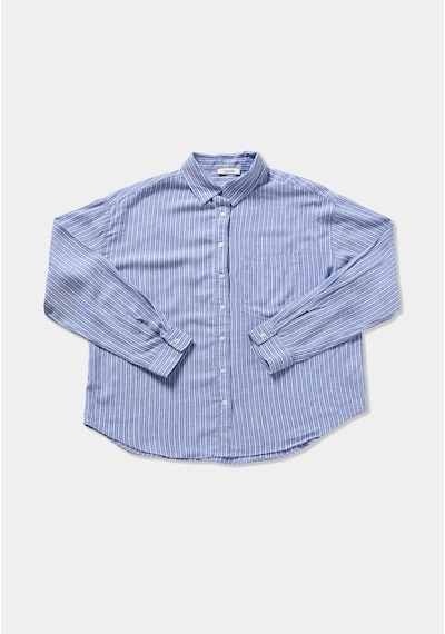 Colin's Colins Boyfriend Fit Shirt Neck Çizgili Kadın Mavi Uzun Kol Gömlek Cl1079513 Q1.v2 Ble