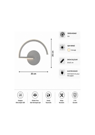 Mori Modern Led Duvar Apliği Günışığı Gri