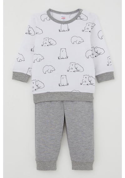 Breeze Erkek Bebek Pijama Takımı Omuzdan Patlı Sevimli Kutup Ayıcığı Desenli 4 Ay-1 Yaş, Beyaz
