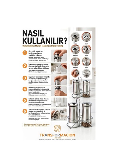 İkili Tuzluk Biberlik Seti 13 Cm 18/10 304 Paslanmaz Çelik Standlı Cam Baharatlık 723495 Diğer