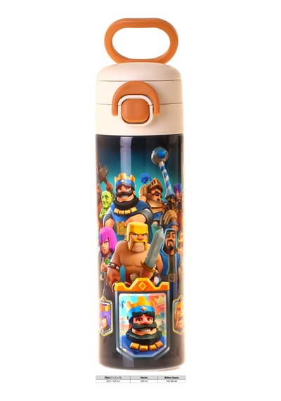 Kaukko Kids 520 Ml Boom Baskılı Lacivert Erkek Çocuk Çelik Termos Matara Çift İçim Kilitli Kapak - L5422