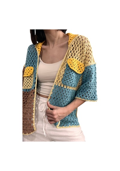 El Yapımı Bambu Koton Çok Renkli Oversize Hırka