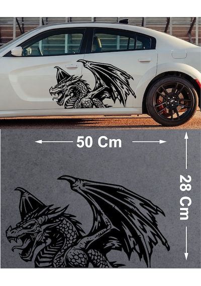 Ejderha Sticker - Araba Oto Motosiklet Karavan Cam Araç Sticker - 00232 50X28 Cm