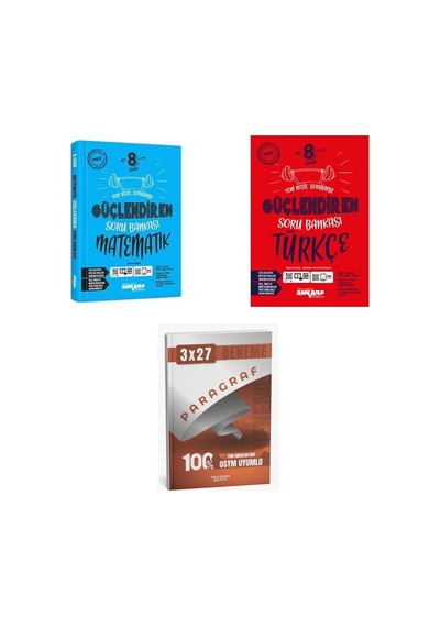 2027 Ankara 8. Sınıf Güçlendiren Matematik + Türkçe Soru + Anla Kazan Paragraf Deneme 3'lü Set