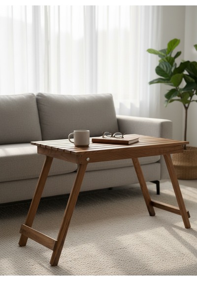 Taşınabilir Katlanır Kamp Masası - Çok Amaçlı Ahşap Orta Sehpa & Balkon Masası Doğal Ahşap