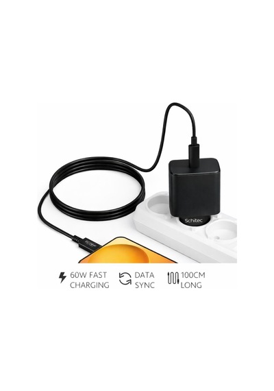 Schitec 60w Type-c To Type-c Data Ve Hızlı Şarj Kablosu Telefon, Tablet, Laptop Uyumlu Siyah Sk005