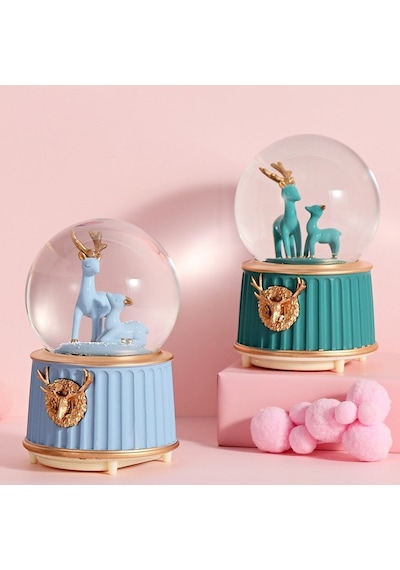 Pembe-geyikli Orta Boy Işıklı Müzikli Kar Küresi Ve Lotus Çiçeği