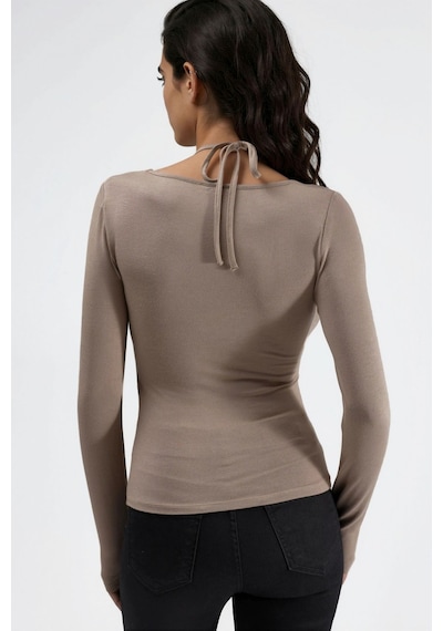 Hiccup Dantel Halter Yakalı Esnek Viskon Top Natural