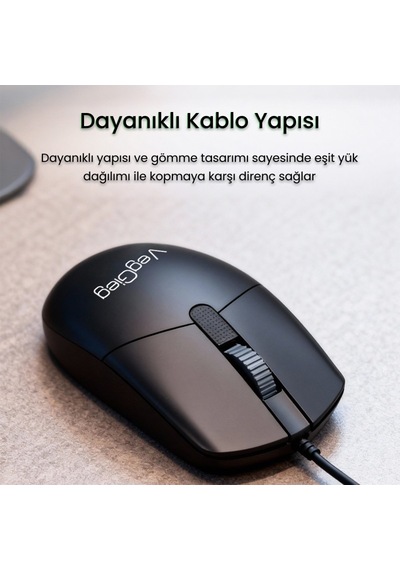 Veggieg VG-G005 Optik 3 Tuşlu Sağ Ve Sol Elle Kullanıma Uygun Usb Kablolu Mouse