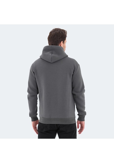 Slazenger VONDA Erkek Fermuarlı Kapüşonlu Cepli Koyu Gri Sweatshirt