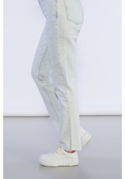 Buz Mavi Yüksek Bel Kesik Paça Detaylı Mom Jeans-buz Mavisi Buz Mavi