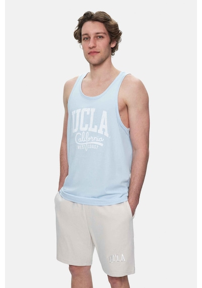 Ucla Pebble Gök Mavi Sıfır Kol Baskılı Oversize Erkek Tshirt Gök Mavi