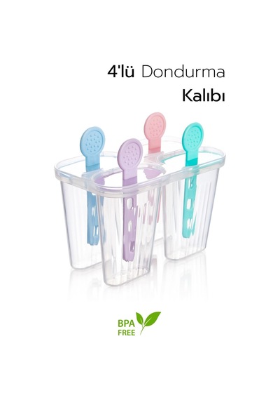 4 Bölmeli Dondurma Kalıbı Ve Çubukları - Bpa Free 7,5 X 5,5 X 3 Cm Silikon Şeffaf Diğer