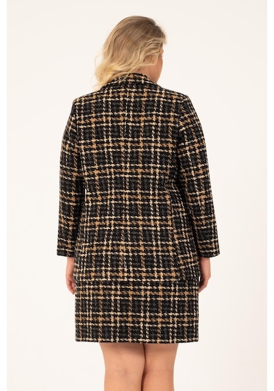 Myline Astarlı Tüvit Kruvaze Blazer Ceket-1743-kahverengi Kahverengi