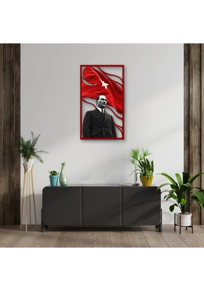 Ay Yıldızlı Bayrak Ve Atatürk Portresi - Metal Tablo - Dec0287 74 X 125 Cm Çok Renkli