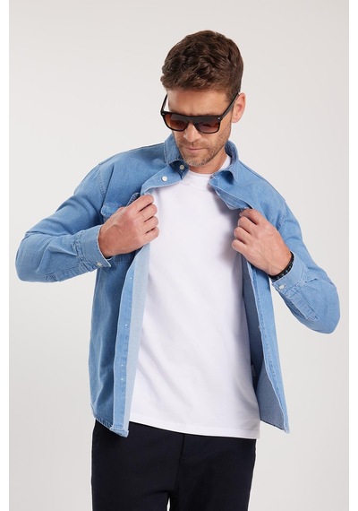 Tudors Erkek Relax Fit Rahat Kesim Spor Yaka Çift Cep Kapaklı Denim Gömlek-37941 Açık Mavi Tudors Erkek Relax Fit Rahat Kesim Spor Yaka Çift Cep Kapaklı Denim Gömlek-37941 Açık Mavi
