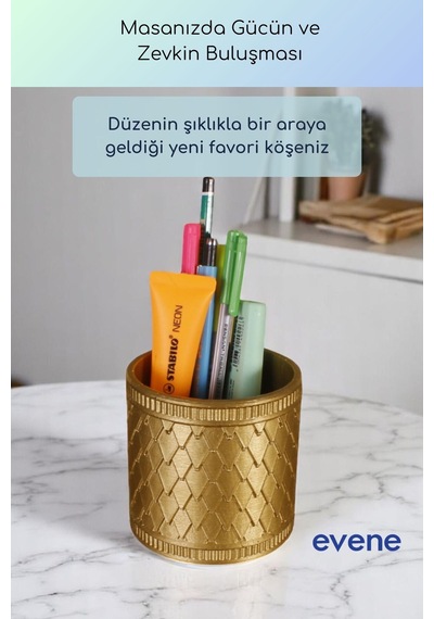 Kalemlik Masa Kalemliği Organizer Kalemlik Altın Renk Model 87 Çok Renkli