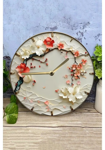 3d Çiçek Dokulu Mdf Duvar Saati - Baharın Zarafeti Evinizde Sdw293 Renkli