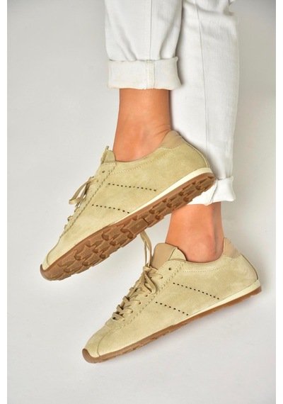 Fox Shoes U312311602 Bej Hakiki Deri Süet Kadın Spor Ayakkabı Sneakers Bej-süet