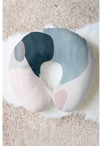Soyut Geometrik Desenli Ergonomik Boyun Yastığı - Modern Pastel Mavi Pembe Seyahat Yastığı Metalik Orman Krem Bej