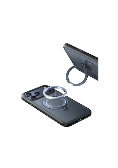 Torras Apple iPhone Uyumlu 17 Pro O Stand Spin Serisi Magsafe Kılıf Siyah