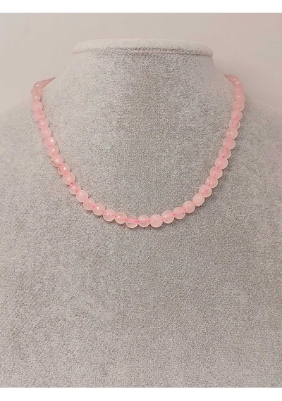 Pembe Kuvars Taşı Yassı Faset Kesim Kolye 6x4mm Sabit Klipsli Kırmızı