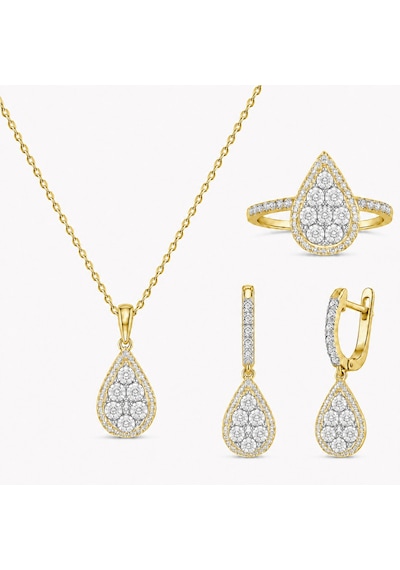 Agakulche Damla Baget Kadın Gümüş Set Gold S52-gb 925