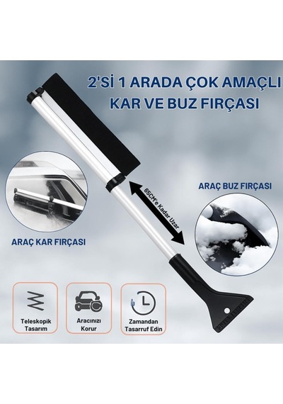 Ayrex Coofbe 65cm Teleskopic 2in1 Araç Kar Fırçası Oto Ön Cam Buz Kazıyıcı Araç Kar Fırçası Ve Buz Kazıyıc Diğer