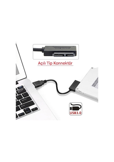 Usb 3.0 Slimline Sata Notebook Cd/dvd Rom Optik Sürücü Kablosu 7+6 13 Pimli