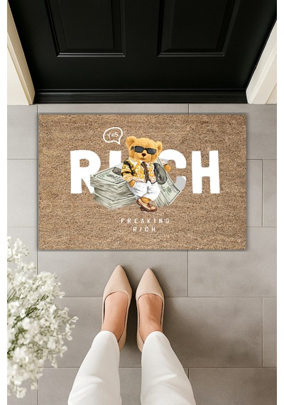 Rugmood Modern Dijital Baskı Paspas - Dolar, Para Paspas - Kapı Önü Paspası 70x45cm Kahverengi
