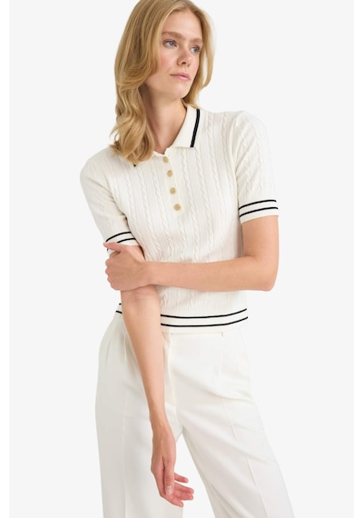 Defacto Regular Fit Polo Yaka Kısa Kollu Kazak D9007ax25auer105 Ekru