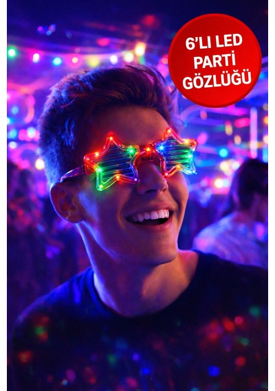 6 Lı Led Parti Gözlüğü Işıklı Yıldız Gözlük Seti Renkli Disko Konser Eğlence