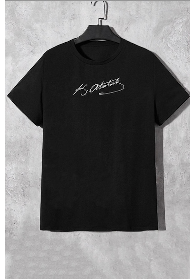 Flood Of Style Unisex K.atatürk Imza Baskılı T-shirt Siyah