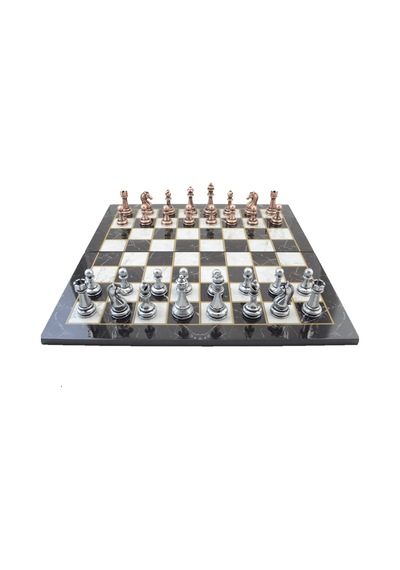 Metal Klasik Satranç Takımı Antik Ve Katlanır Mermer Desenli Mdf