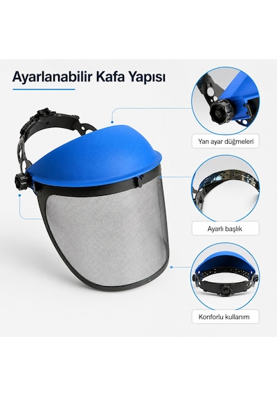 Ital Ayarlı Profesyonel Telli Tırpan Koruyucu Maske K2 Mavi Yüz Siperi