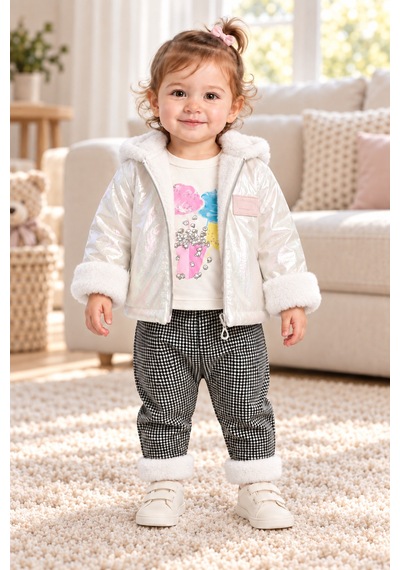 Ahengim Kız Bebek 3 Parça Takım Peluş Detaylı Kapüşonlu Parlak Mont Baskılı Üst Desenli Pantolon Ak1019 Beyaz Ahengim Kız Bebek 3 Parça Takım Peluş Detaylı Kapüşonlu Parlak Mont Baskılı Üst Desenli Pantolon Ak1019 Beyaz