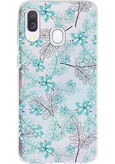 Samsung Galaxy A40 Uyumlu Kapak Floral Su Yeşili Tasarımlı Şeffaf Silikon Kılıf