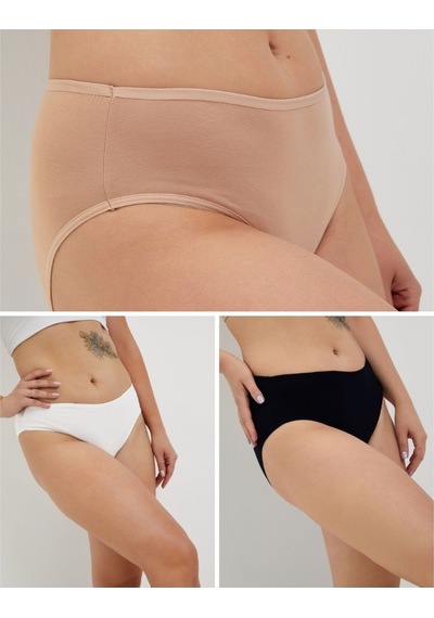 Alya Underwear Kadın Pamuklu Hipster - Slip Külot 5 Farklı Renk 1 Pakette Siyah-Beyaz-Ten