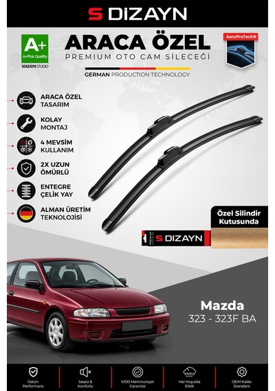 S-dizayn Mazda 323 - 323f Ba Ön Cam Silecek Seti 1994-2003 Premium Araca Özel 53-45 Cm A+ Kalite