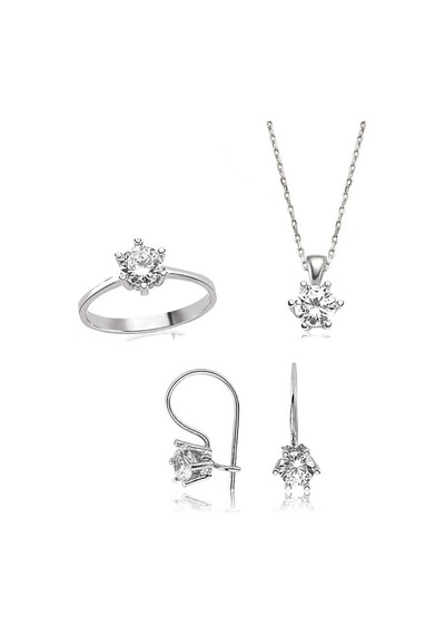 Gümüş Tek Taş Bayan Set St1160041 Gümüş
