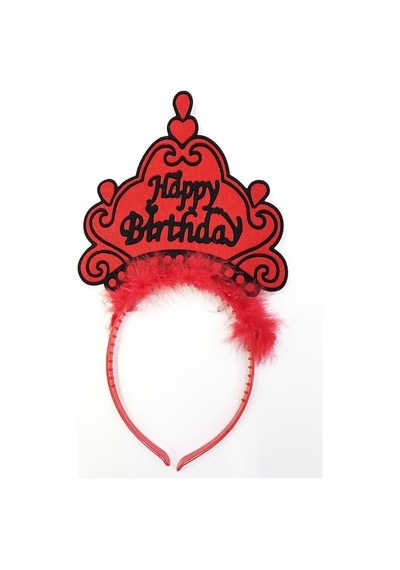 Happy Birthday Neon Kırmızı Renk Doğum Günü Tacı 24X15 Cm