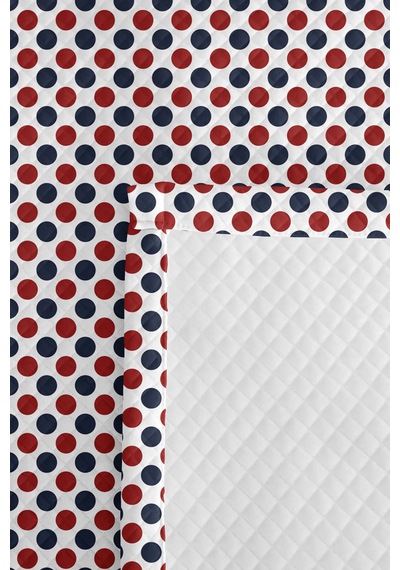 Kırmızı Puantiyeli Genç Odası Tek Kişilik Pike Takımı - Lacivert Geometrik 160x220 Cm Yatak Örtüsü Esintili Çayır Aurası