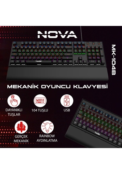 Red Switch Mekanik Rgb Gaming Klavye Full 104 Tuş Tr Q Bilek Destekli Rgb Oyuncu Klavyesi Kablolu