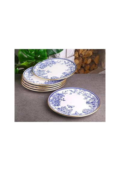 Butterfly 6 Kişilik 25cm Seramik Servis Sunum Tabağı Seti Mavi