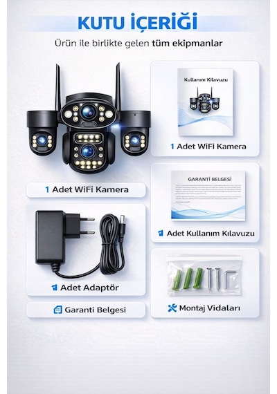 Rx18 Wifi 4 Kameralı Güvenlik Kamerası 20mp Ultra Hd Ptz Hareketli Sesli Gece Görüşlü Akıllı Kamera